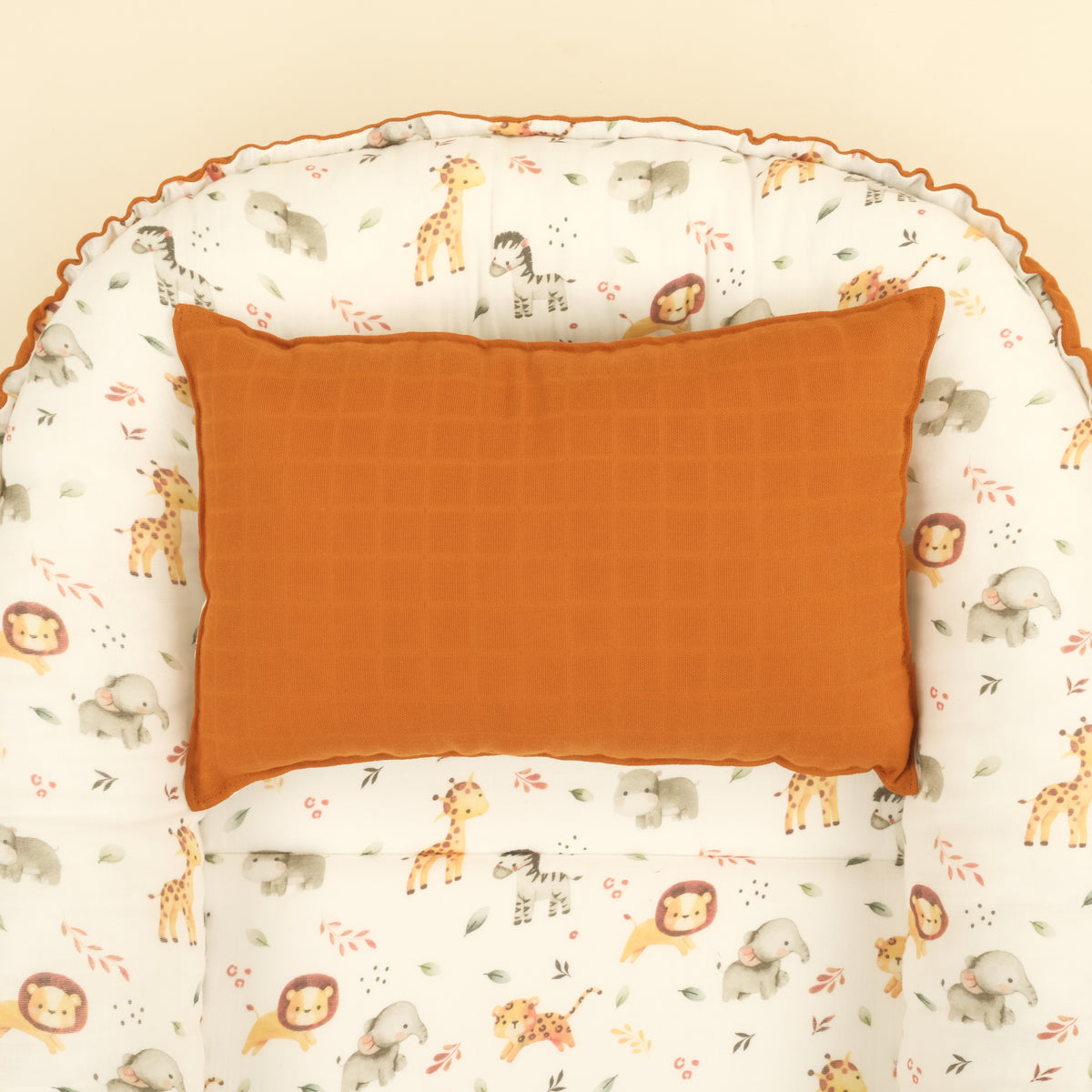 Babynest ve Yastık - Çift Taraflı - İki Katlı Safari - Kiremit Muslin