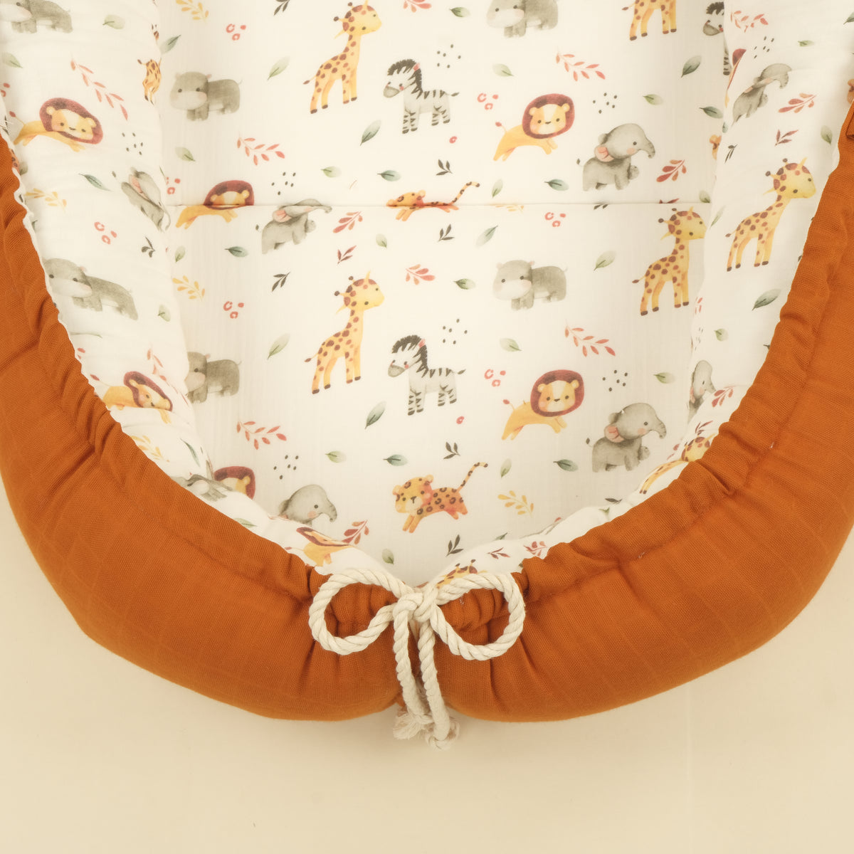 Babynest ve Yastık - Çift Taraflı - İki Katlı Safari - Kiremit Muslin