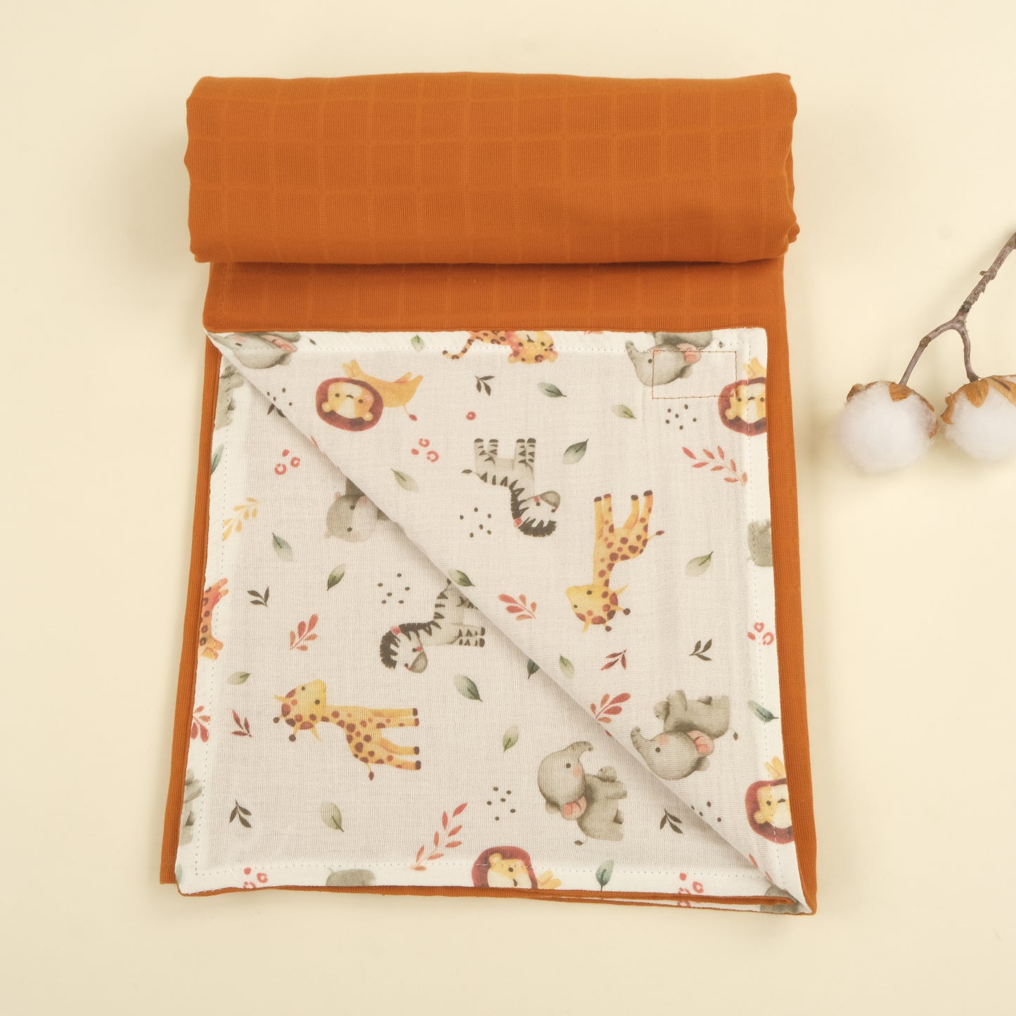 Çift Taraflı Muslin Örtü - İki Katlı Safari - Kiremit Muslin