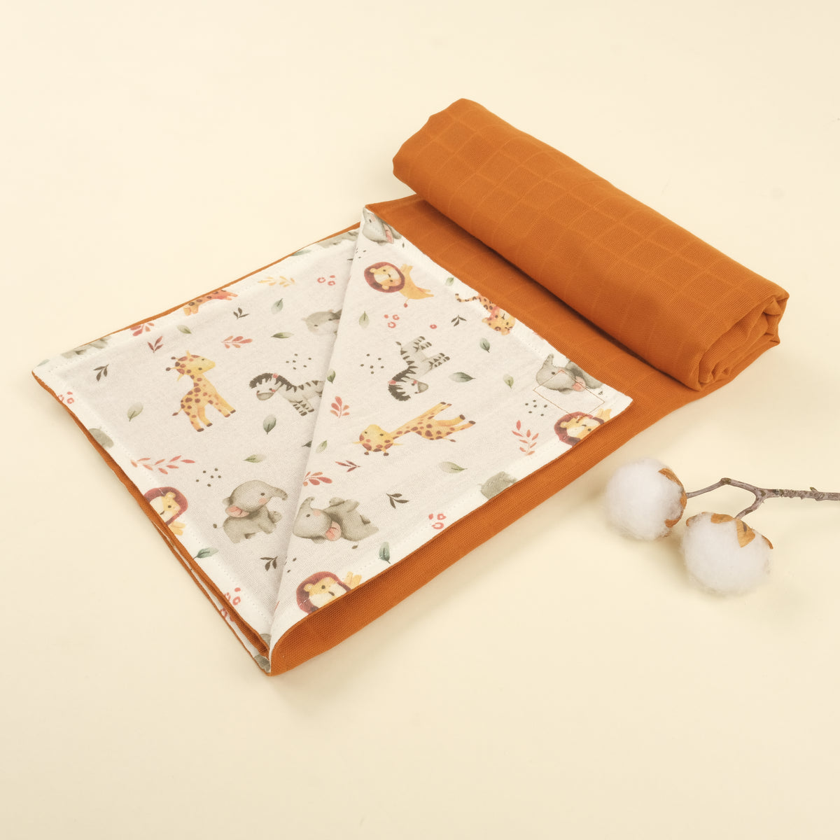 Çift Taraflı Muslin Örtü - İki Katlı Safari - Kiremit Muslin