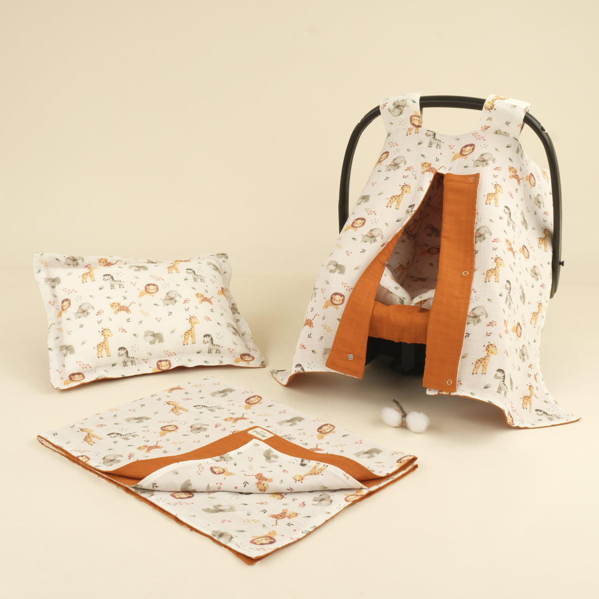 5 Parça İki Katlı Avantajlı Set - İki Katlı Safari - Kiremit Muslin