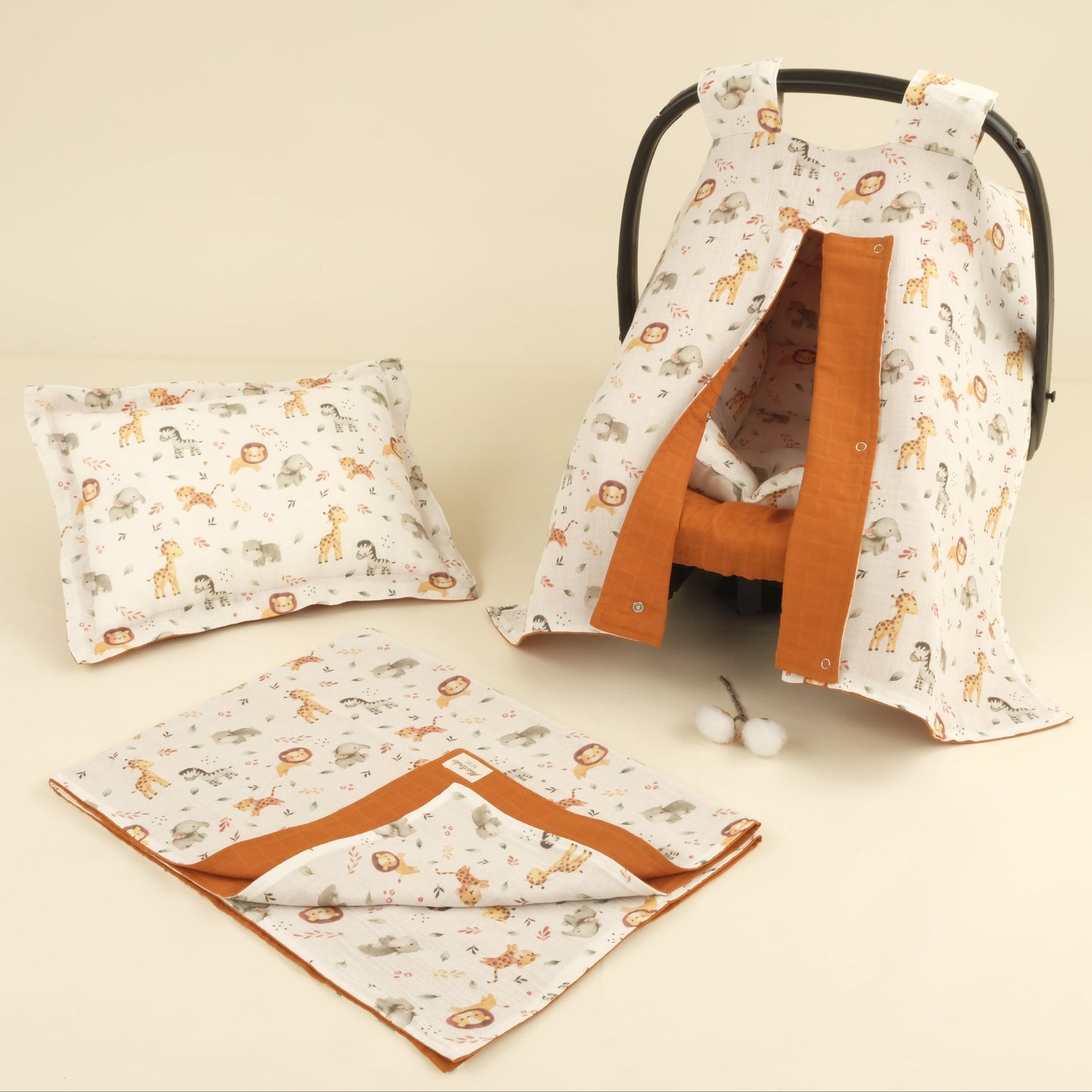 5 Parça İki Katlı Avantajlı Set - İki Katlı Safari - Kiremit Muslin