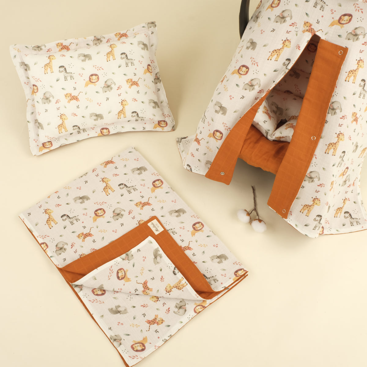 5 Parça İki Katlı Avantajlı Set - İki Katlı Safari - Kiremit Muslin