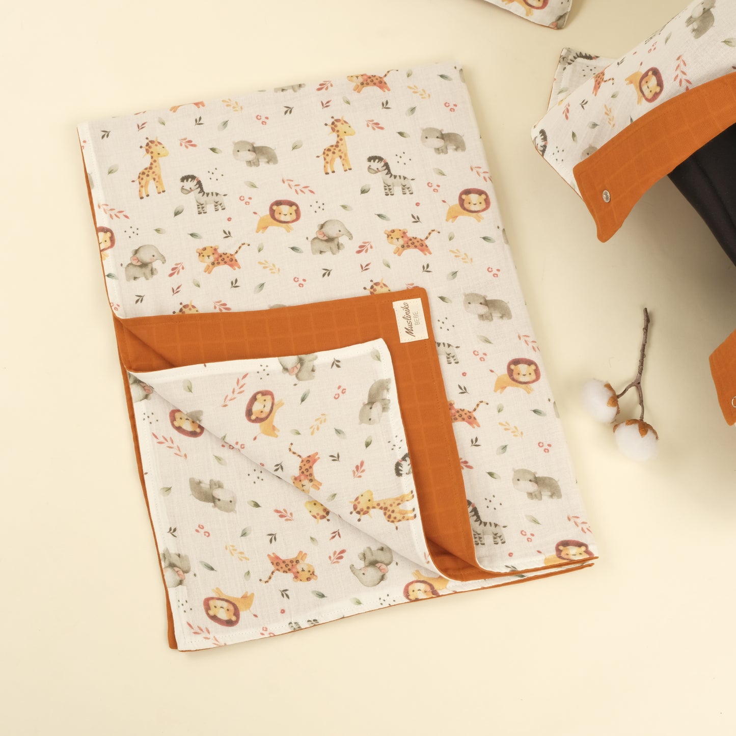 4 Parça İki Katlı Avantajlı Set - İki Katlı Safari - Kiremit Muslin