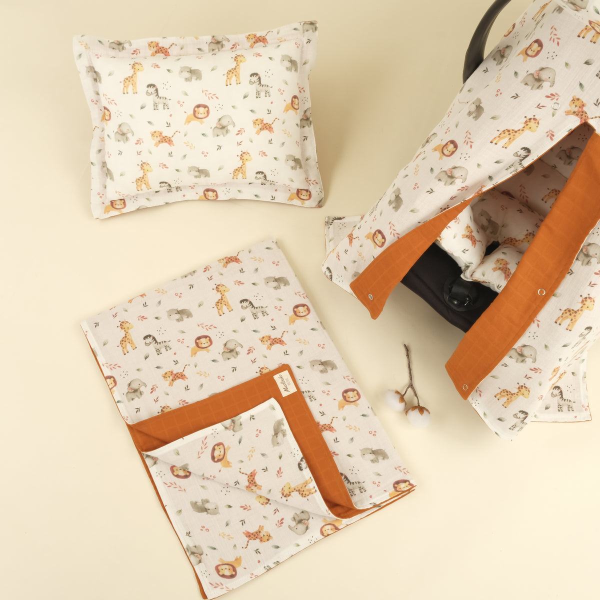 4 Parça İki Katlı Avantajlı Set - İki Katlı Safari - Kiremit Muslin