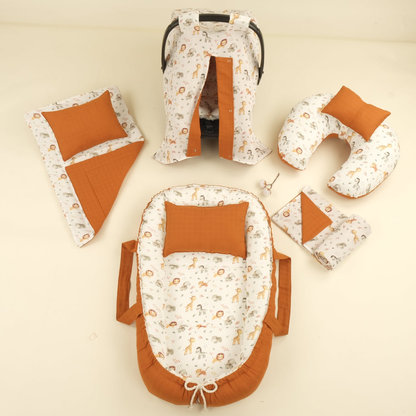 9 Parça Çift Taraflı Muslin Setler - İki Katlı Safari - Kiremit Muslin