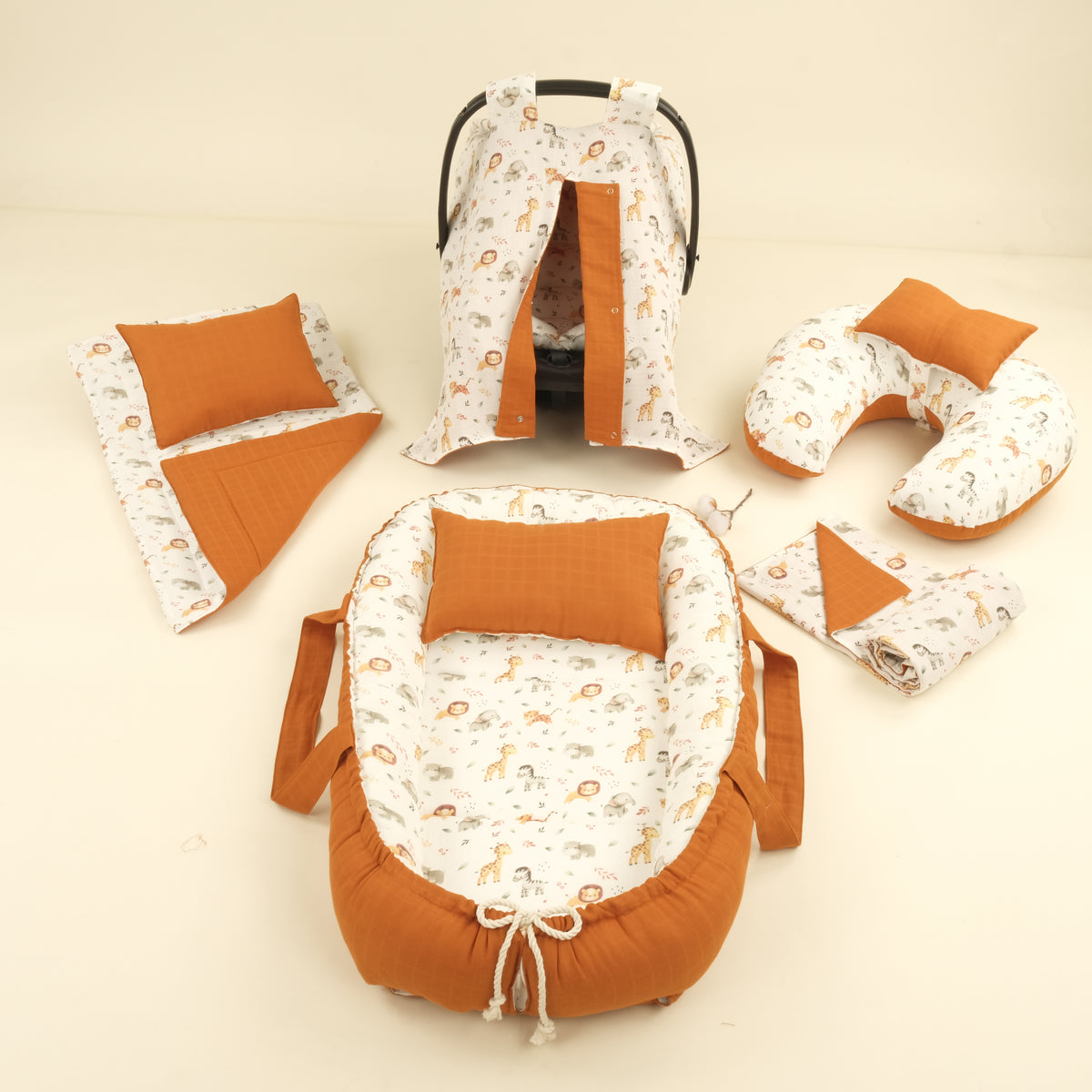 9 Parça Çift Taraflı Muslin Setler - İki Katlı Safari - Kiremit Muslin