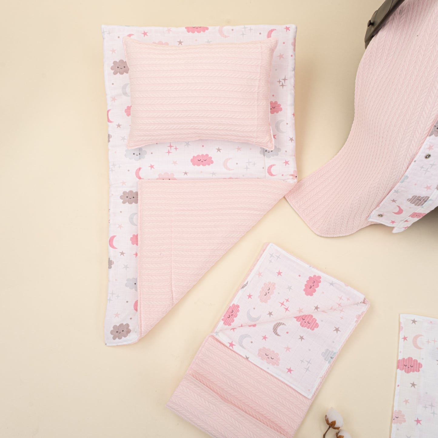 11 Parça Avantajlı Set - Çift Taraflı - Şeker Pembe Örgü - Pembe Bulut