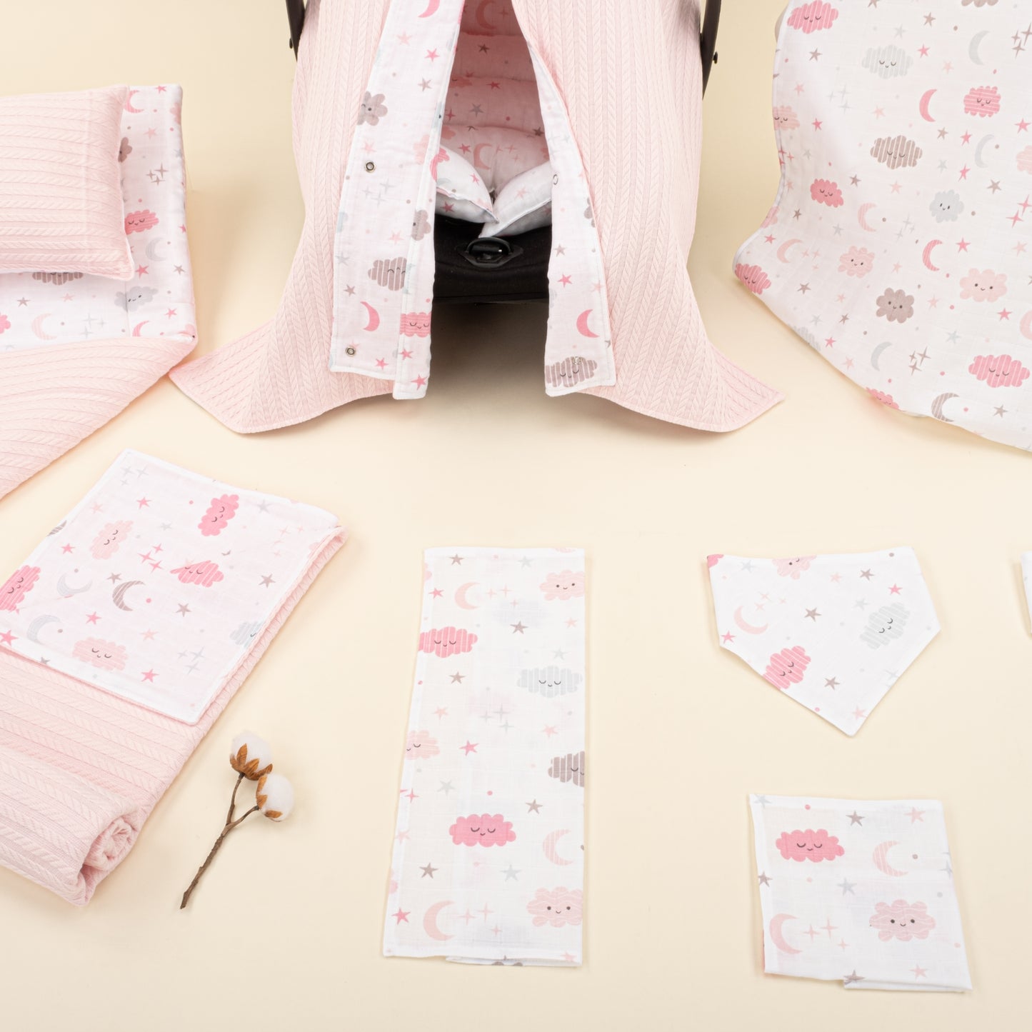 11 Parça Avantajlı Set - Çift Taraflı - Şeker Pembe Örgü - Pembe Bulut