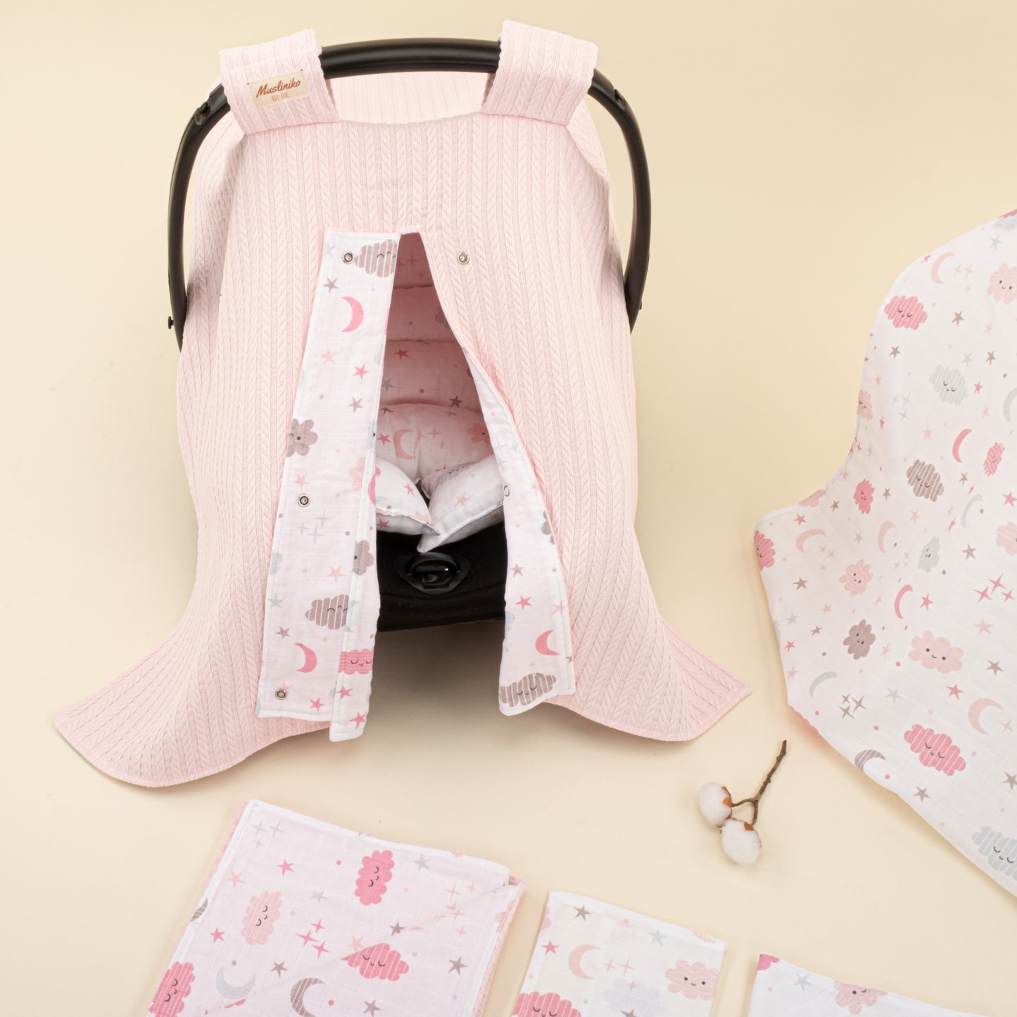 9 Parça Avantajlı Set - Çift Taraflı - Şeker Pembe Örgü - Pembe Bulut