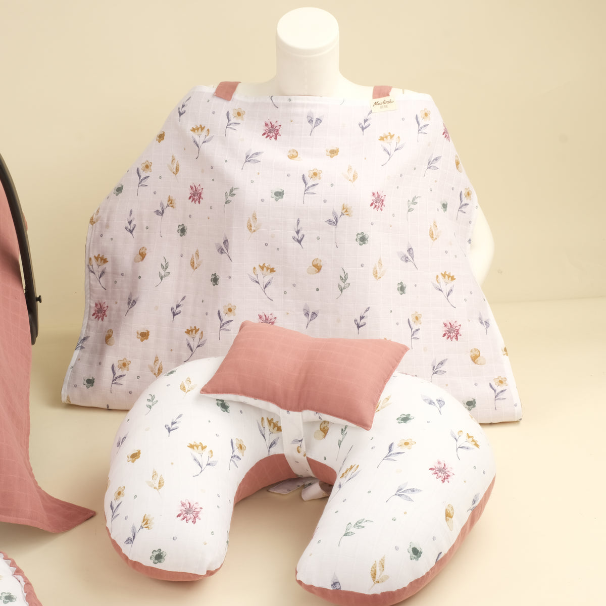 18 Parça Full Set - Çift Taraflı - Filizler - Gül Kurusu Muslin