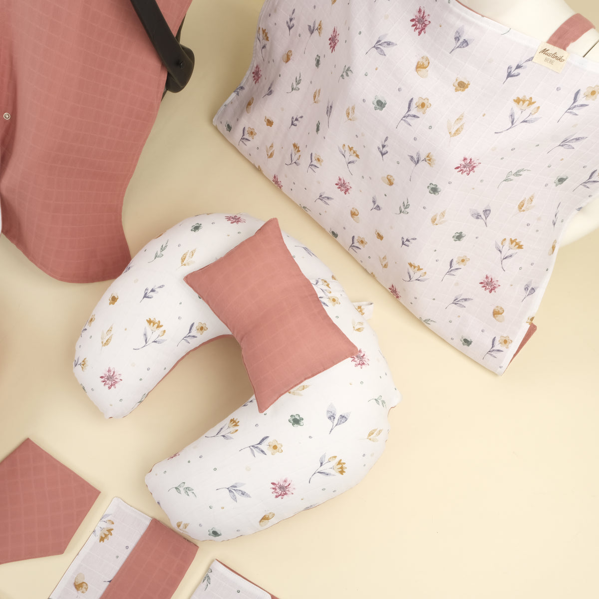 18 Parça Full Set - Çift Taraflı - Filizler - Gül Kurusu Muslin