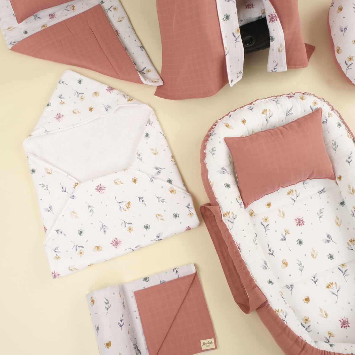 18 Parça Full Set - Çift Taraflı - Filizler - Gül Kurusu Muslin
