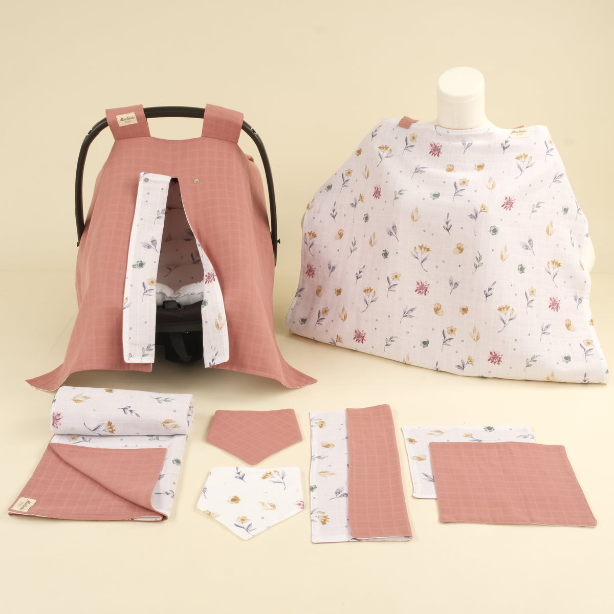 9 Parça Avantajlı Set - Çift Taraflı - Filizler - Gül Kurusu Muslin
