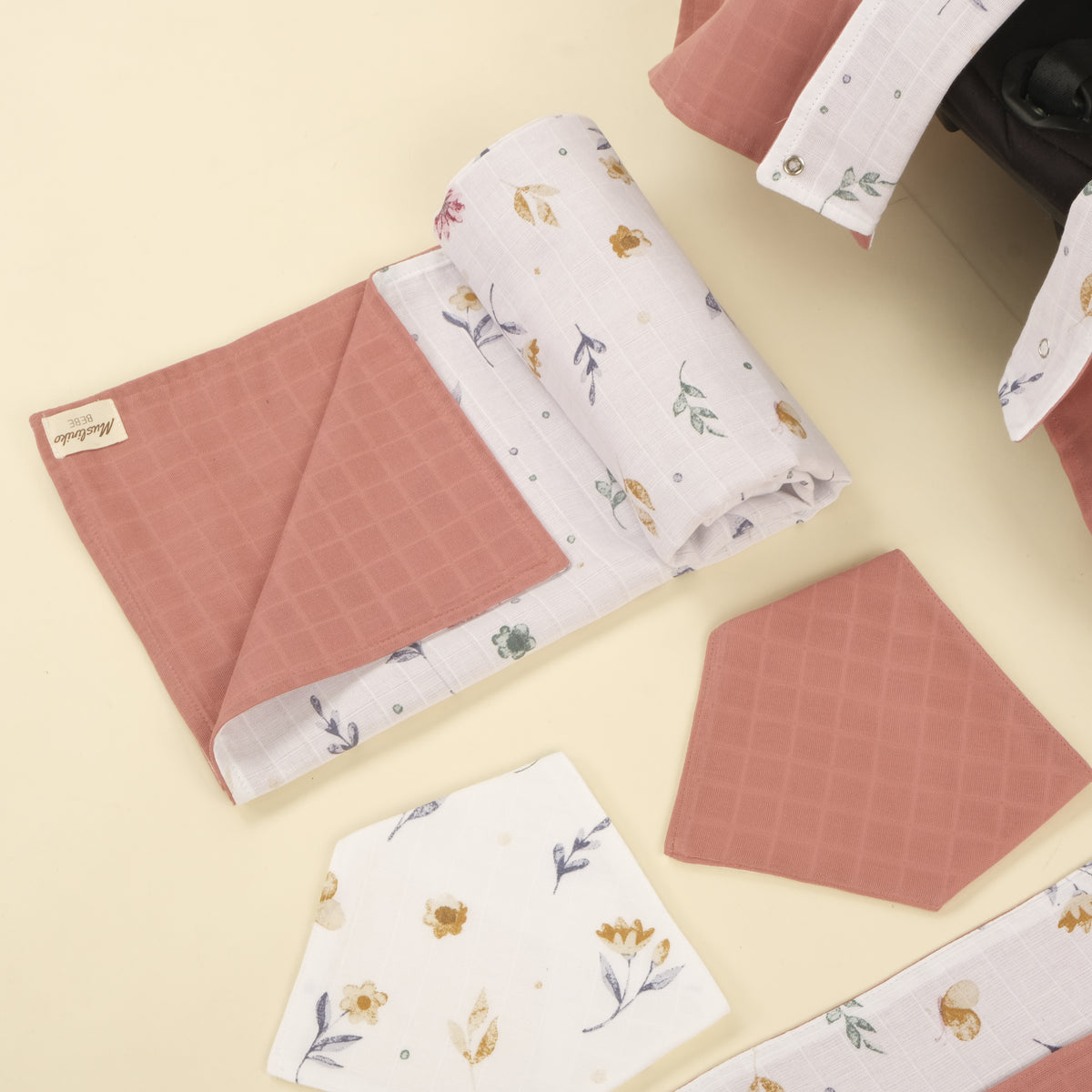 9 Parça Avantajlı Set - Çift Taraflı - Filizler - Gül Kurusu Muslin