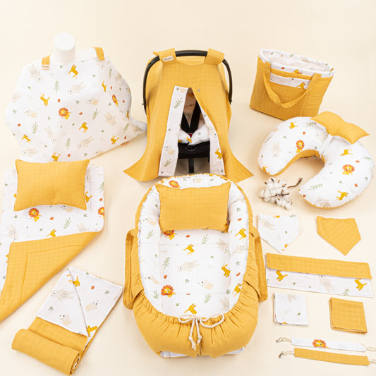 18 Parça Full Set - Çift Taraflı - Hardal Muslin - Aslan