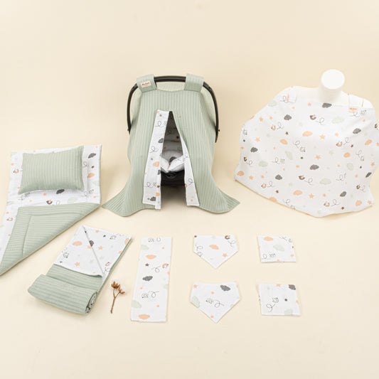 11 Parça Avantajlı Set - Çift Taraflı - Mint Örgü - Kuş