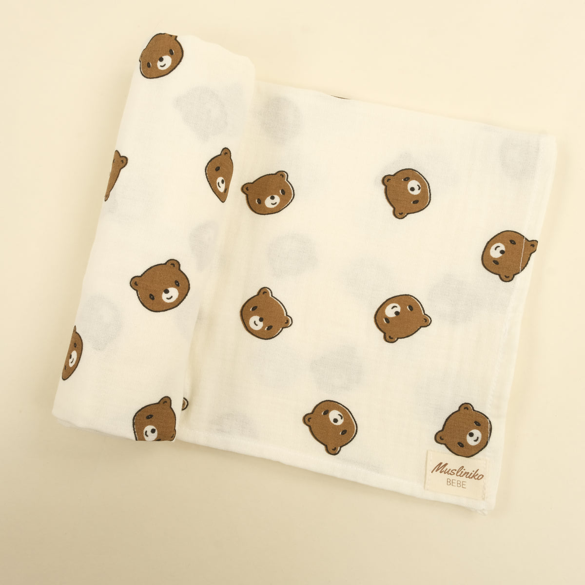 3'lü Set - İki Katlı Müslin Örtü - Bear - Kum Çizgili - Sütlü Kahve