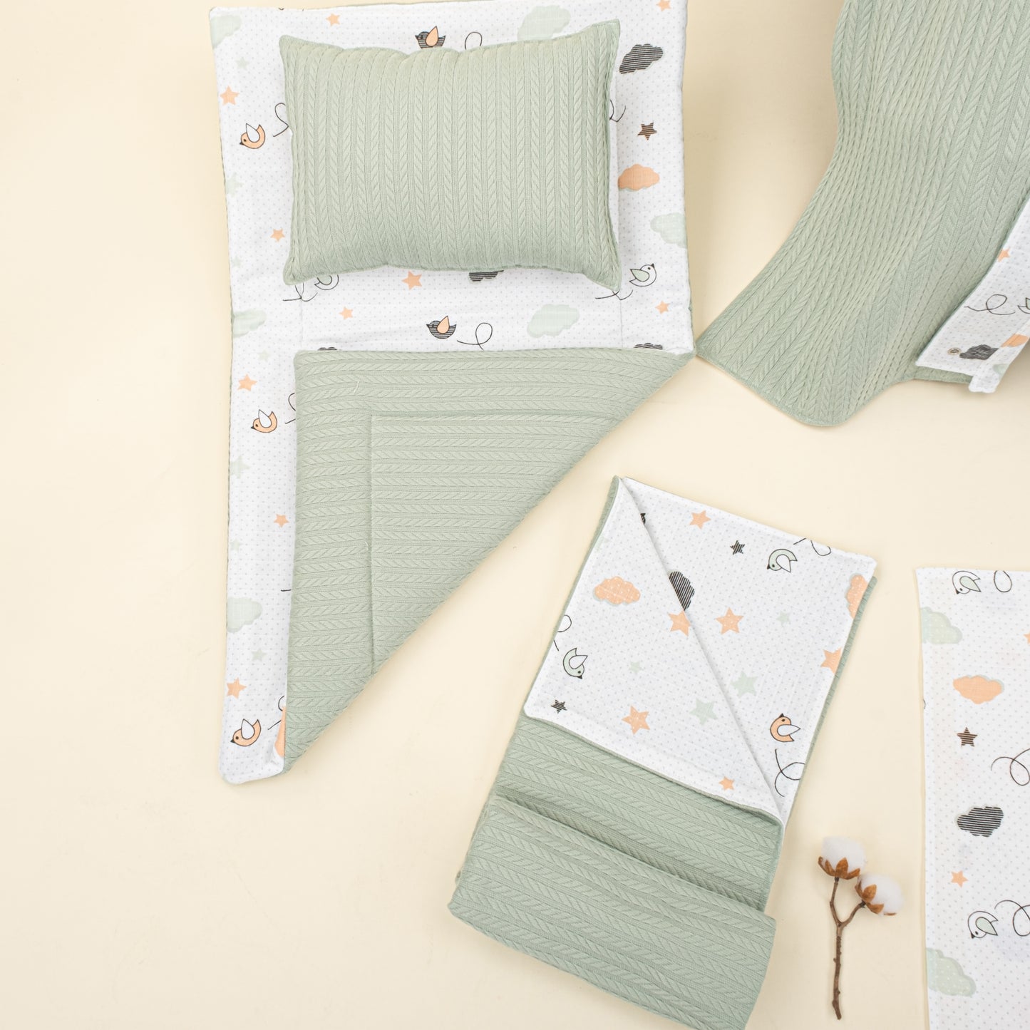 11 Parça Avantajlı Set - Çift Taraflı - Mint Örgü - Kuş
