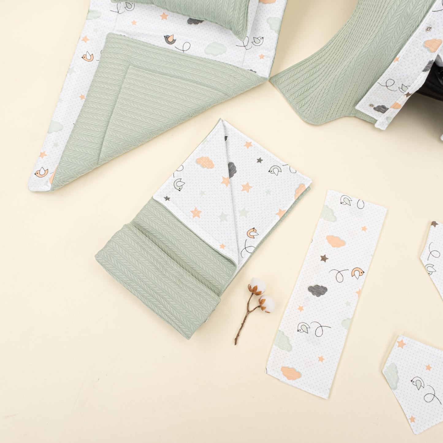 11 Parça Avantajlı Set - Çift Taraflı - Mint Örgü - Kuş