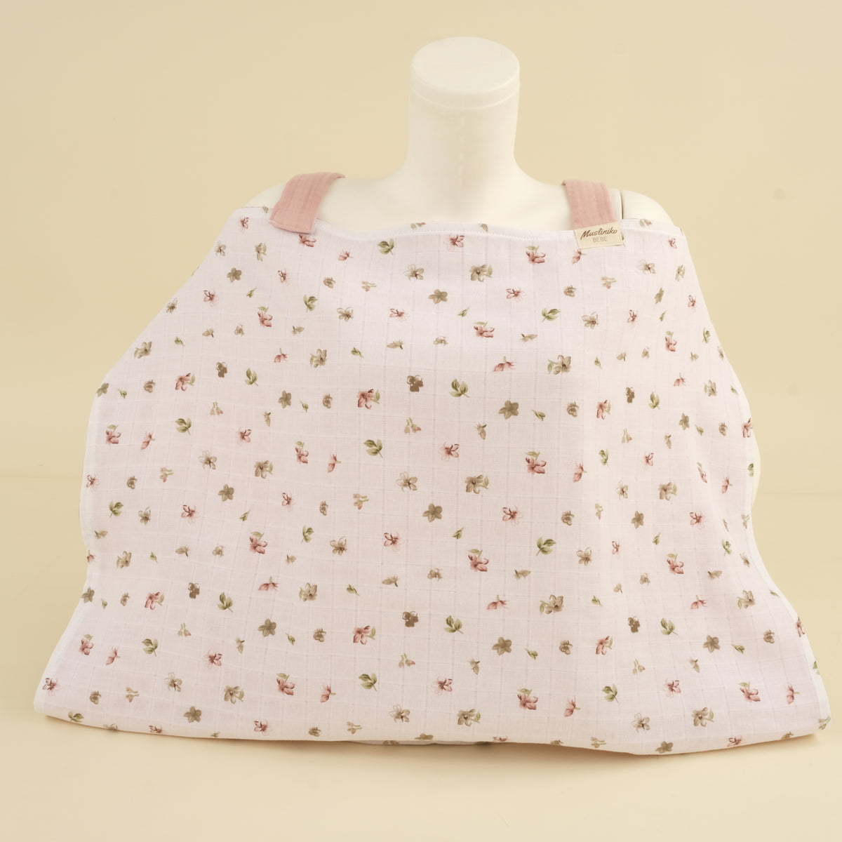 4 Katlı Muslin Emzirme Önlüğü - Çiçekler - 4 Katlı Pudra Muslin