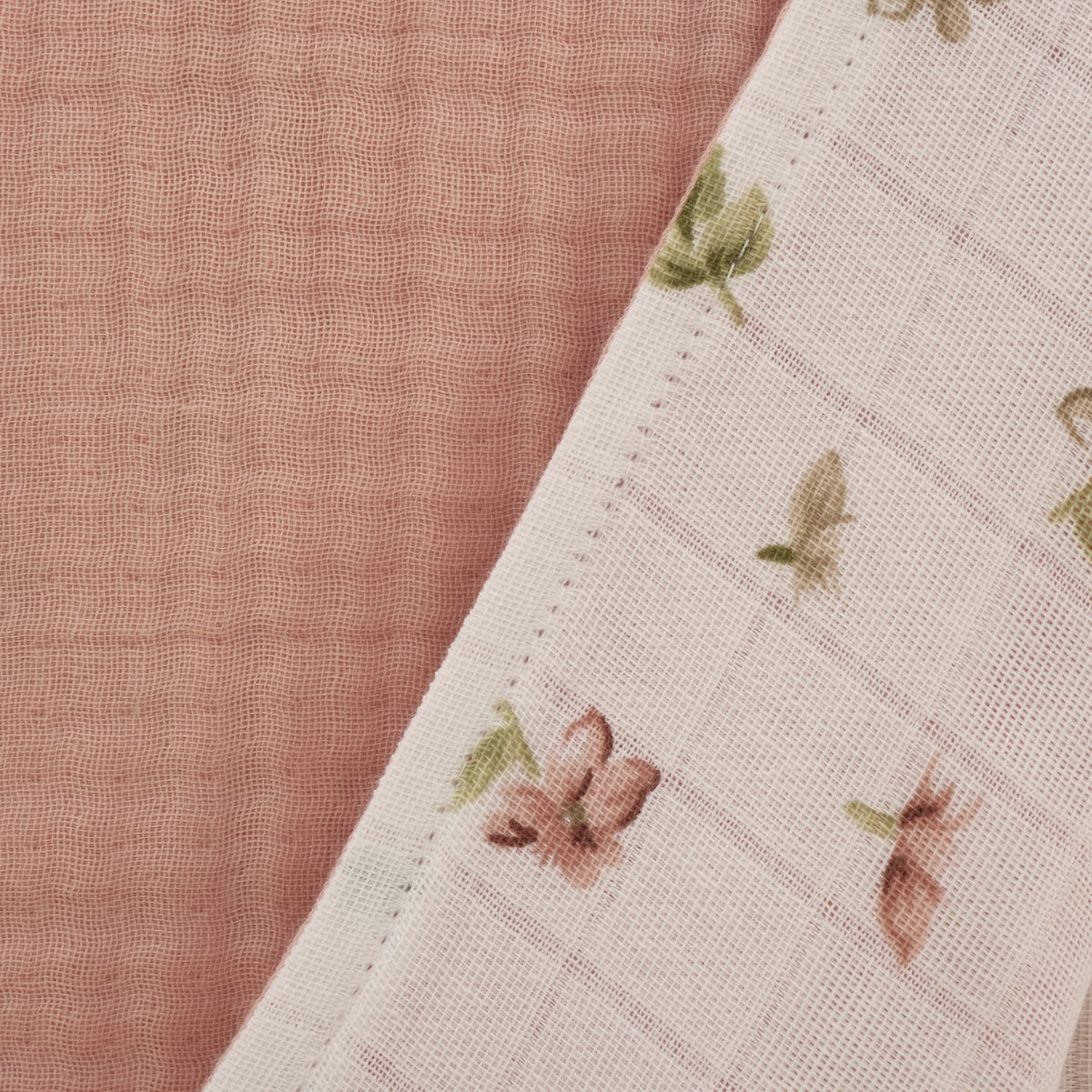 Çift Taraflı Muslin Örtü - Çiçekler - 4 Katlı Pudra Muslin
