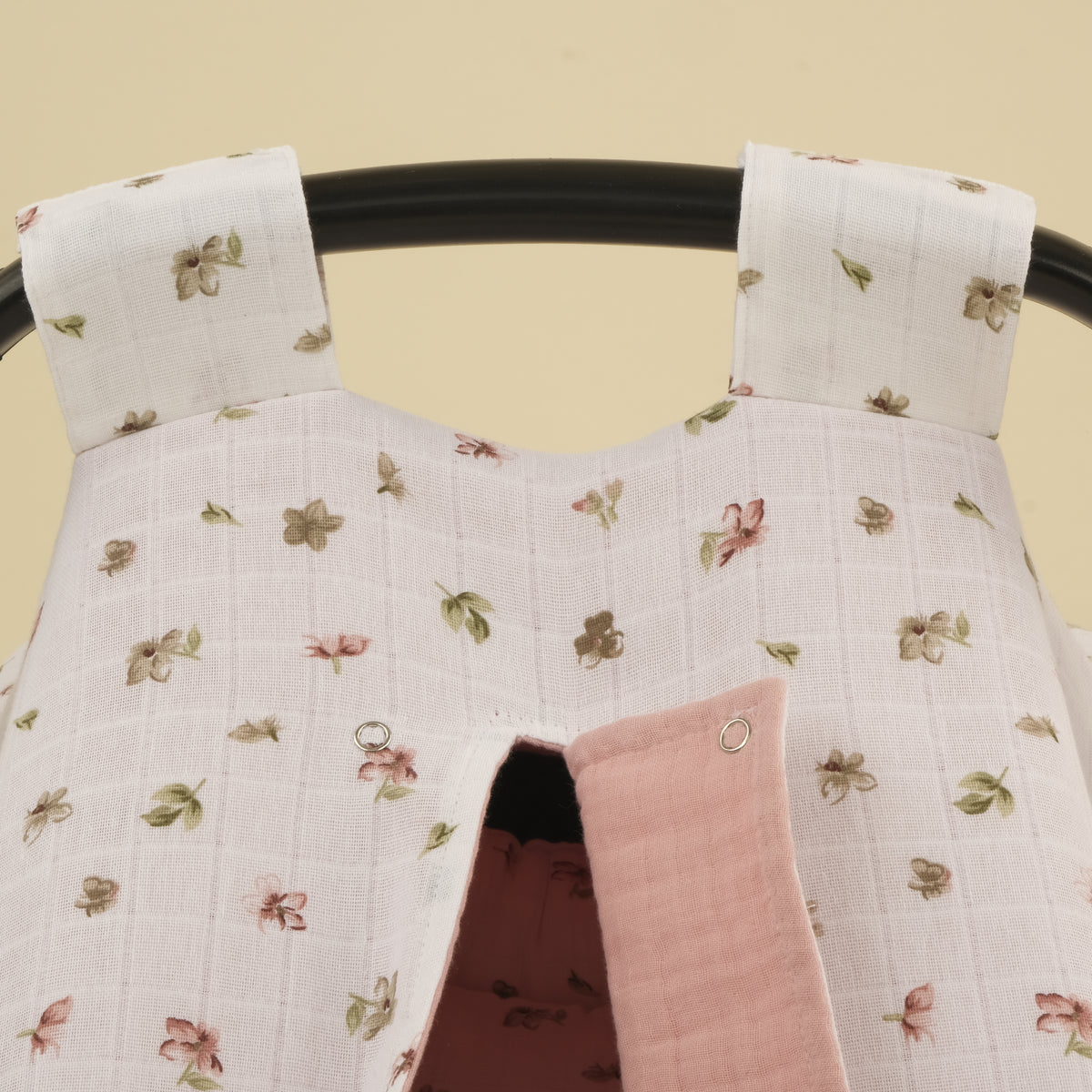 Puset Seti -Çift Taraflı - Çiçekler - 4 Katlı Pudra Muslin