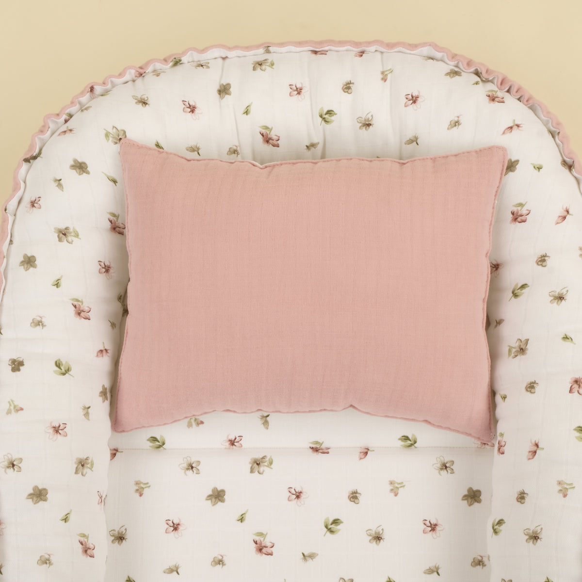 Babynest ve Yastık - Çift Taraflı - Çiçekler - 4 Katlı Pudra Muslin