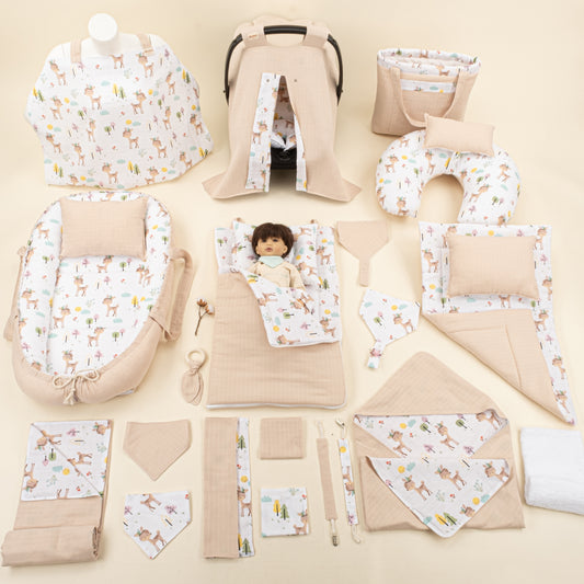 25 Parça Full Set - Çift Taraflı - Kumsal Beji Muslin - Ceylan