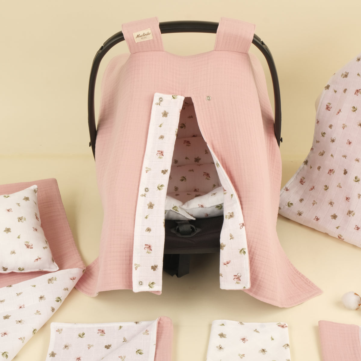11 Parça Avantajlı Set - Çift Taraflı - Çiçekler - 4 Katlı Pudra Muslin