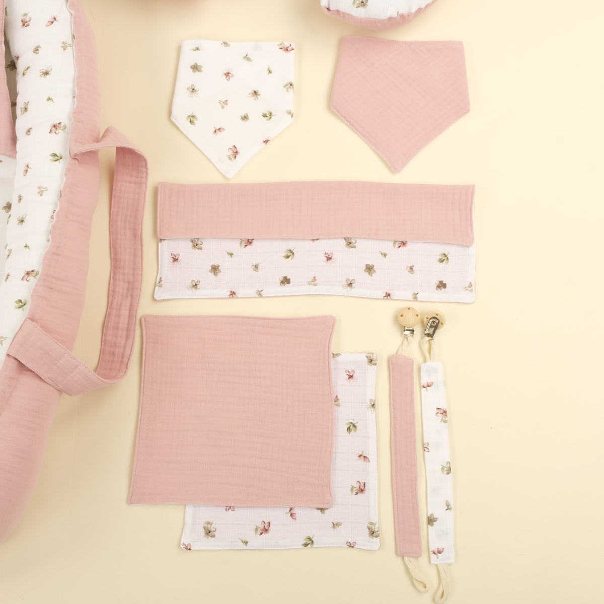 18 Parça Full Set - Çift Taraflı - Çiçekler - 4 Katlı Pudra Muslin