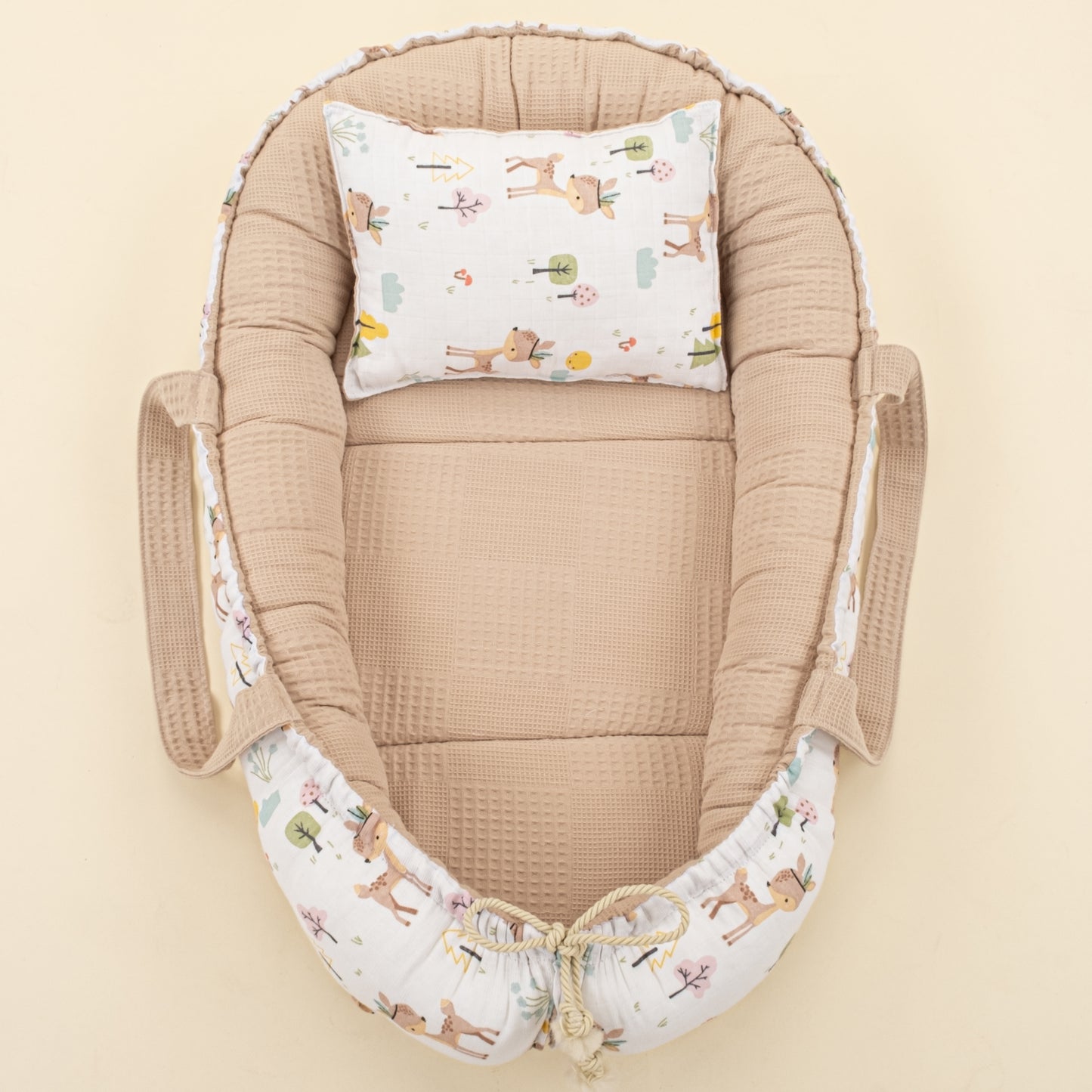 Babynest ve Yastık - Çift Taraflı - Bej Waffle - Ceylan