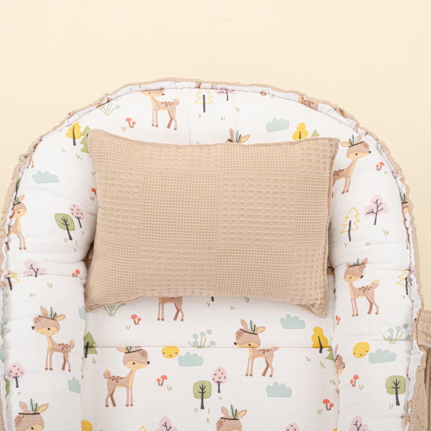 Babynest ve Yastık - Çift Taraflı - Bej Waffle - Ceylan