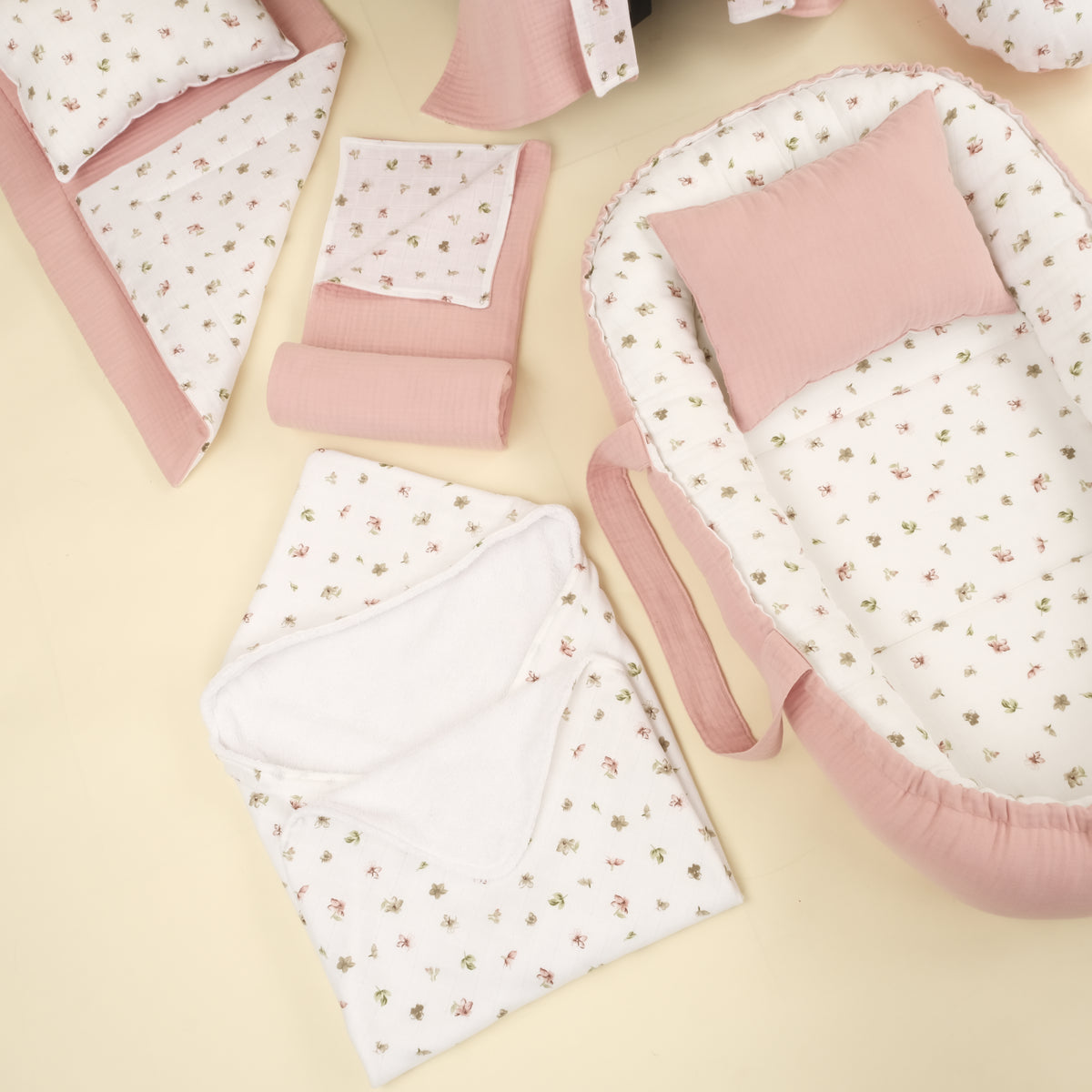 18 Parça Full Set - Çift Taraflı - Çiçekler - 4 Katlı Pudra Muslin