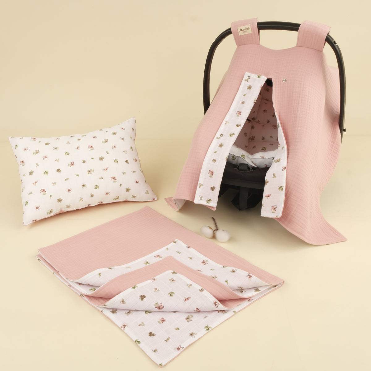 4 Parça İki Katlı Avantajlı Set - Çiçekler - 4 Katlı Pudra Muslin
