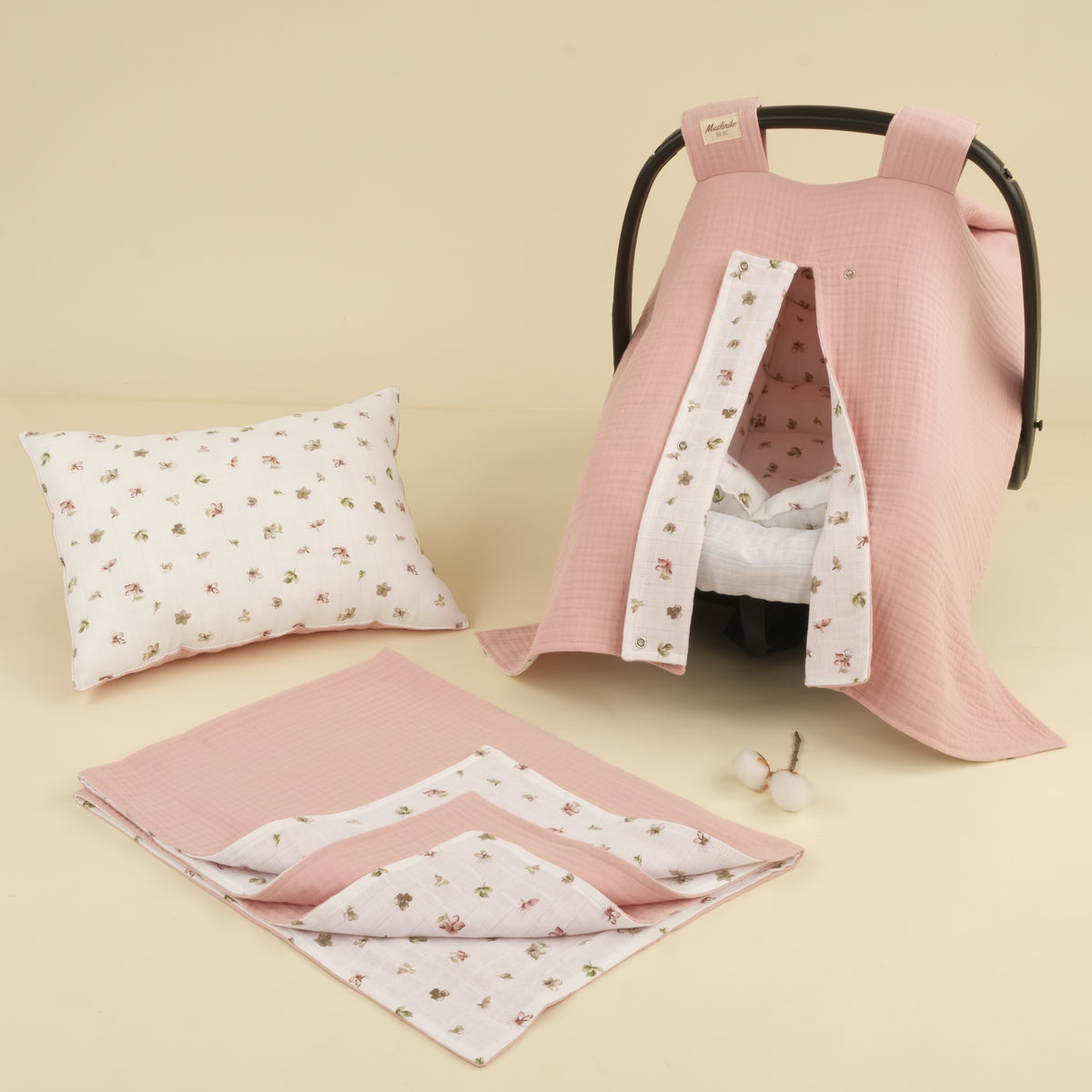5 Parça İki Katlı Avantajlı Set - Çiçekler - 4 Katlı Pudra Muslin