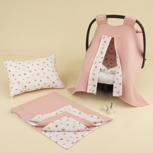 5 Parça İki Katlı Avantajlı Set - Çiçekler - 4 Katlı Pudra Muslin