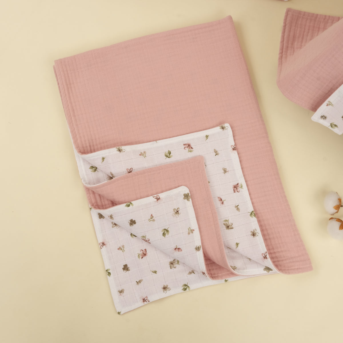 5 Parça İki Katlı Avantajlı Set - Çiçekler - 4 Katlı Pudra Muslin