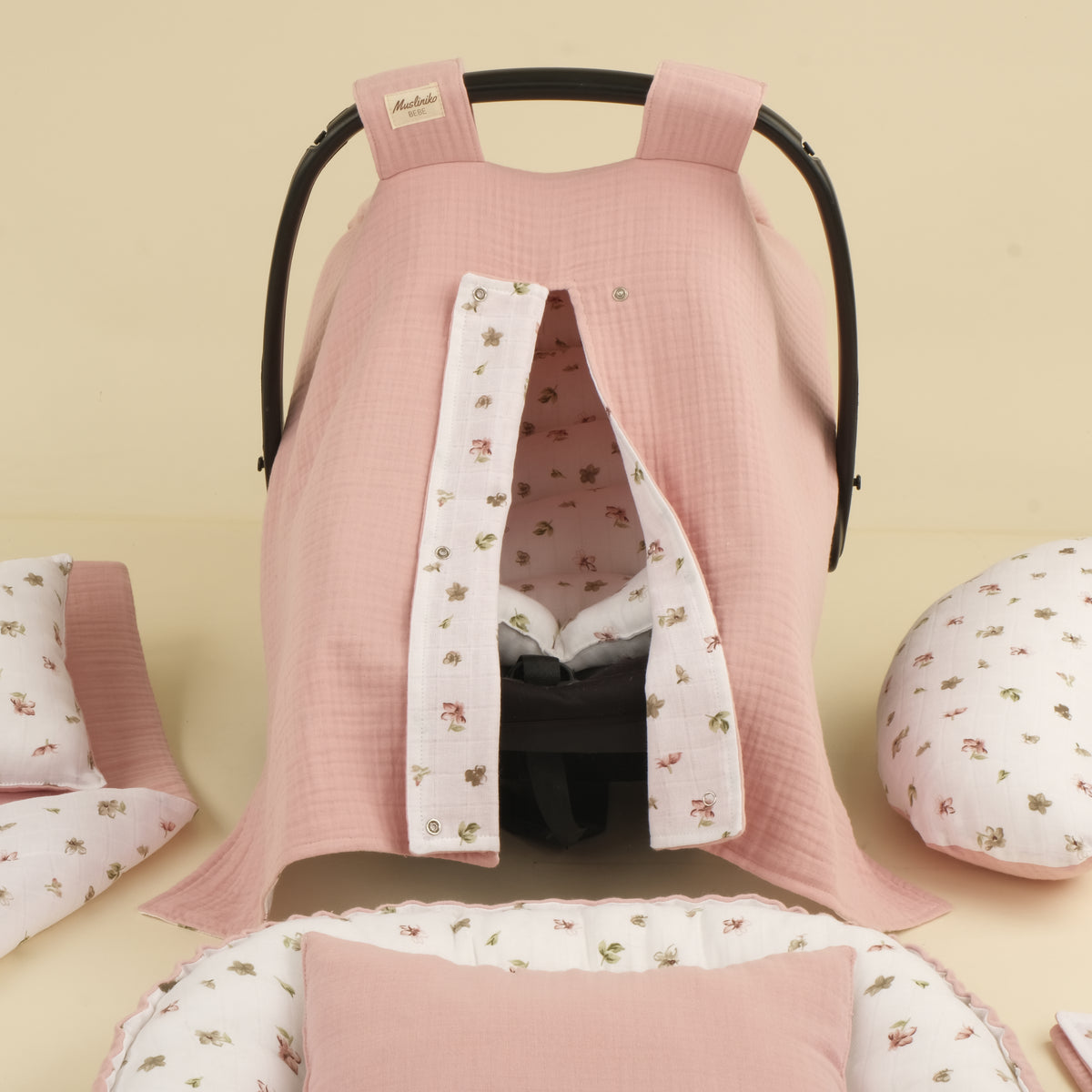 9 Parça Çift Taraflı Muslin Setler - Çiçekler - 4 Katlı Pudra Muslin