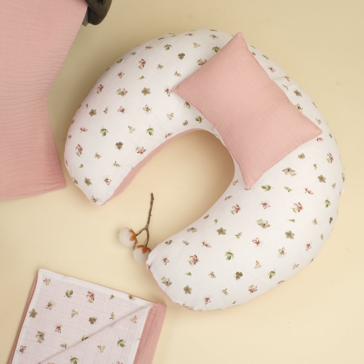 9 Parça Çift Taraflı Muslin Setler - Çiçekler - 4 Katlı Pudra Muslin