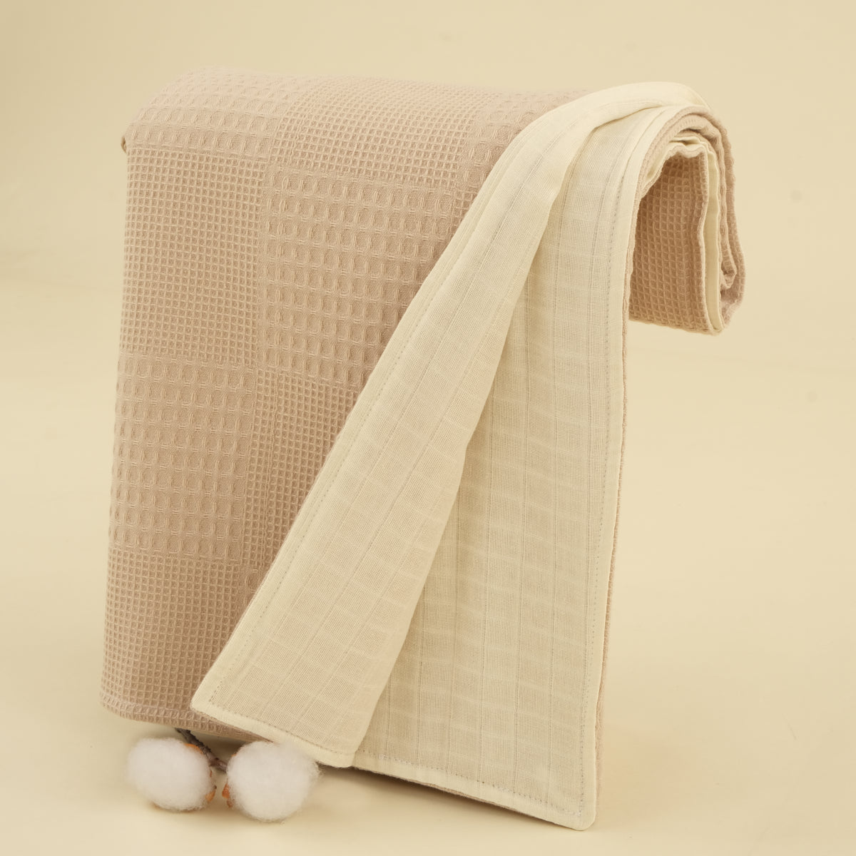 Pike Battaniye - Çift Taraflı - Bej Waffle - Krem Muslin