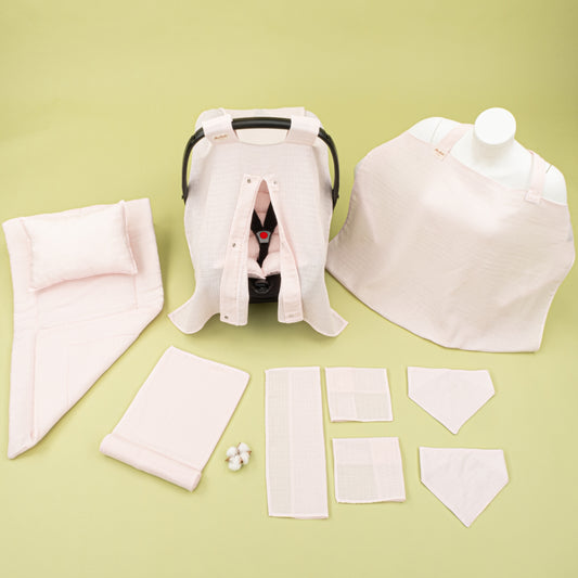 11 Parça Avantajlı Set - Tek Katlı - Bebe Pembe Muslin