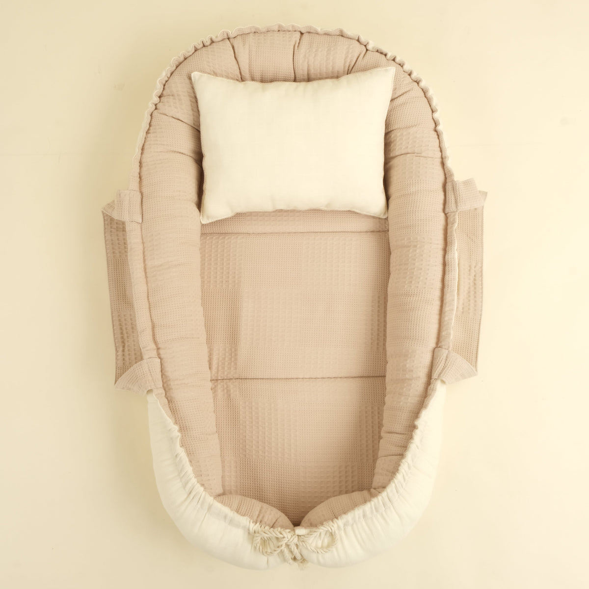 Babynest ve Yastık - Çift Taraflı - Bej Waffle - Krem Muslin