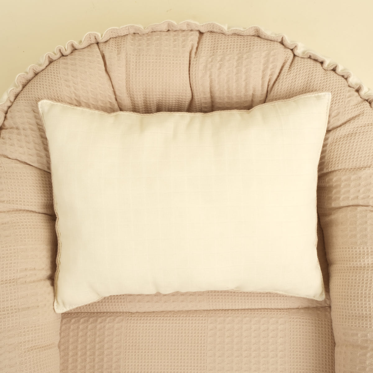 Babynest ve Yastık - Çift Taraflı - Bej Waffle - Krem Muslin