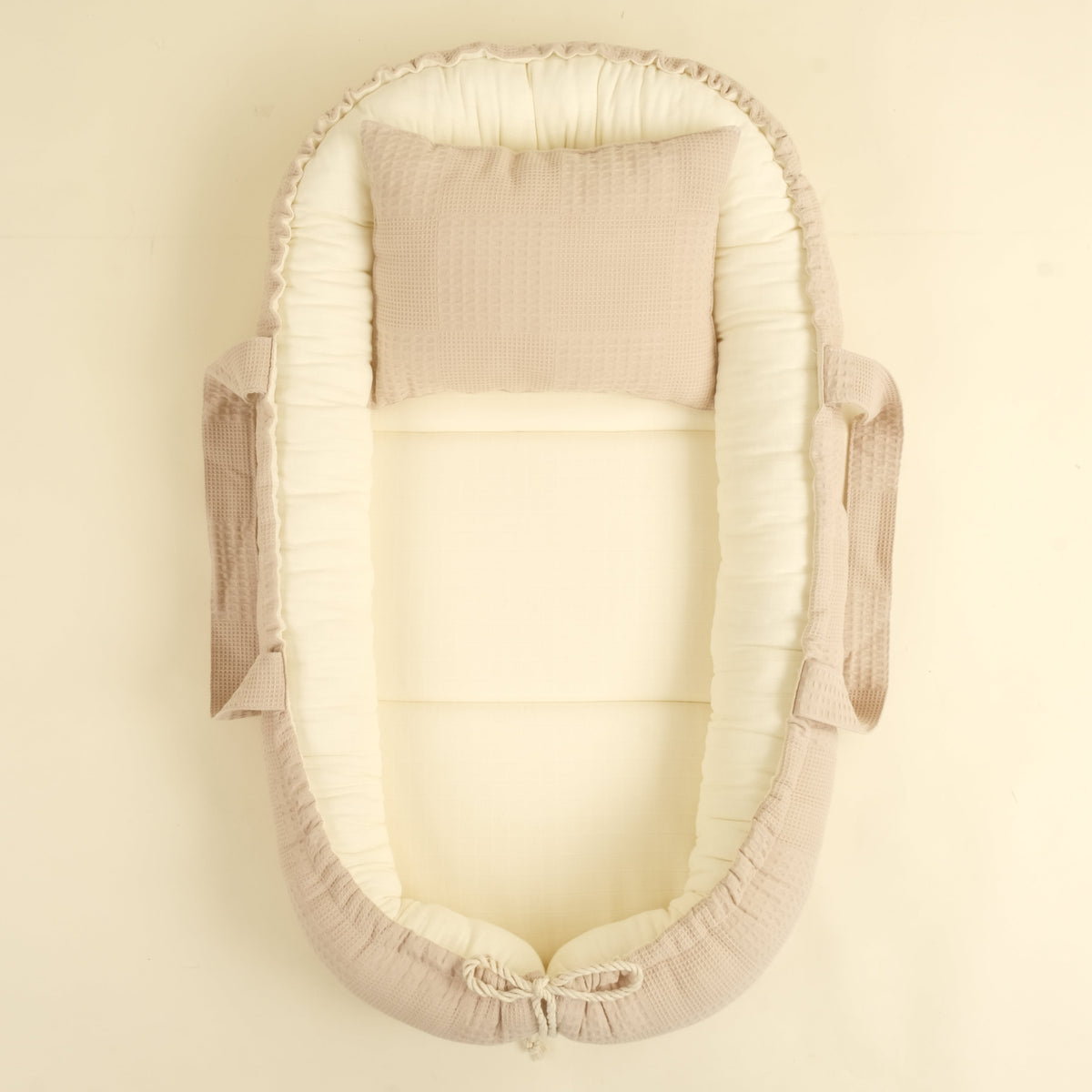 Babynest ve Yastık - Çift Taraflı - Bej Waffle - Krem Muslin