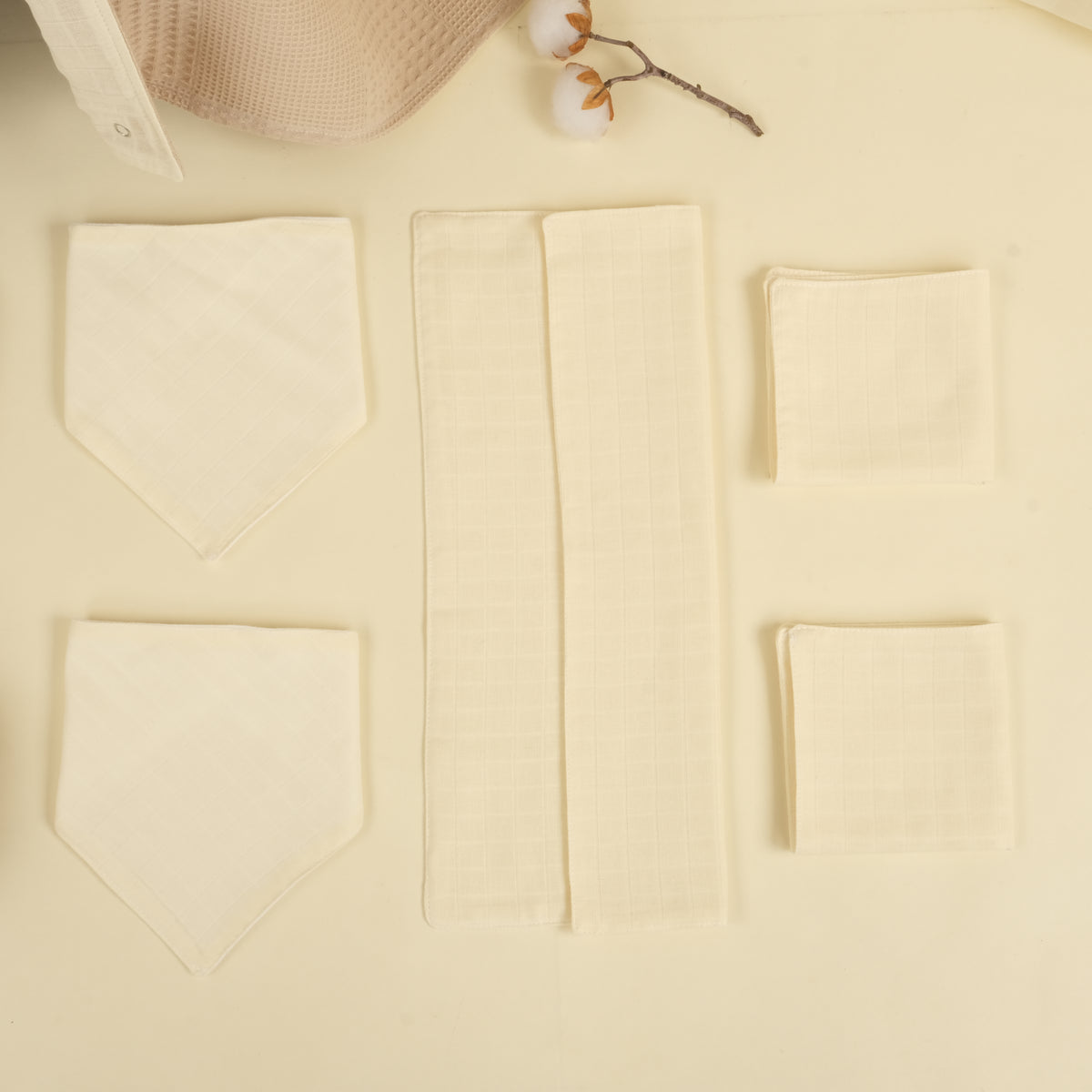 11 Parça Avantajlı Set - Çift Taraflı - Bej Waffle - Krem Muslin