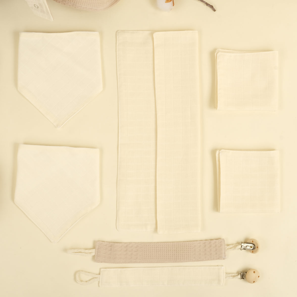 14 Parça Avantajlı Set - Çift Taraflı - Bej Waffle - Krem Muslin