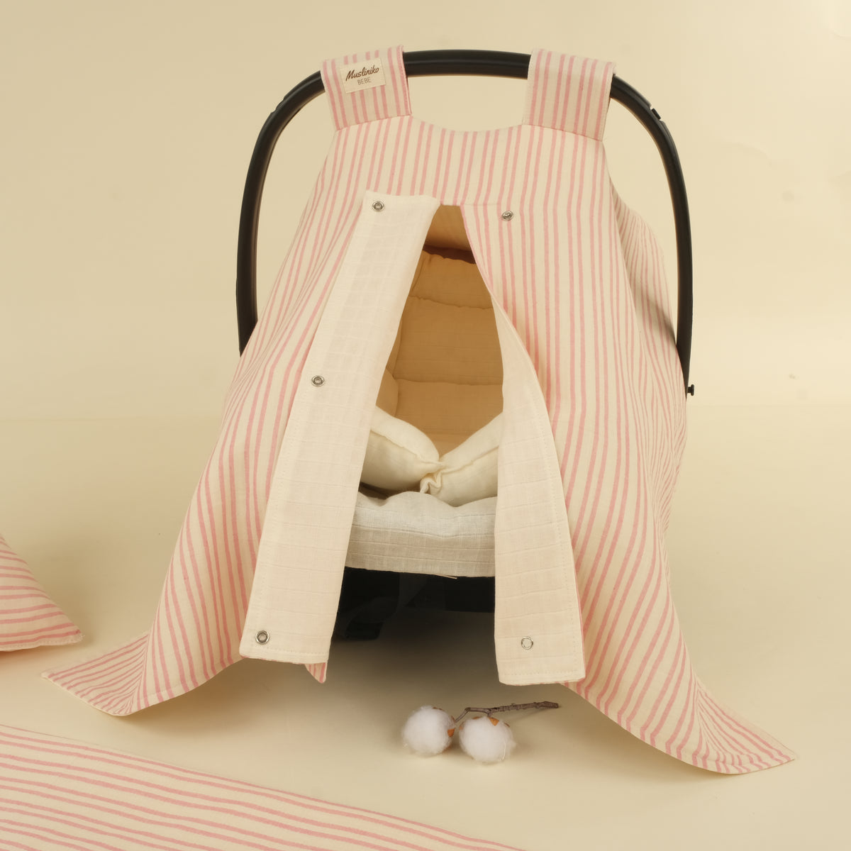 5 Parça İki Katlı Avantajlı Set - Pembe Çizgili - Krem Muslin