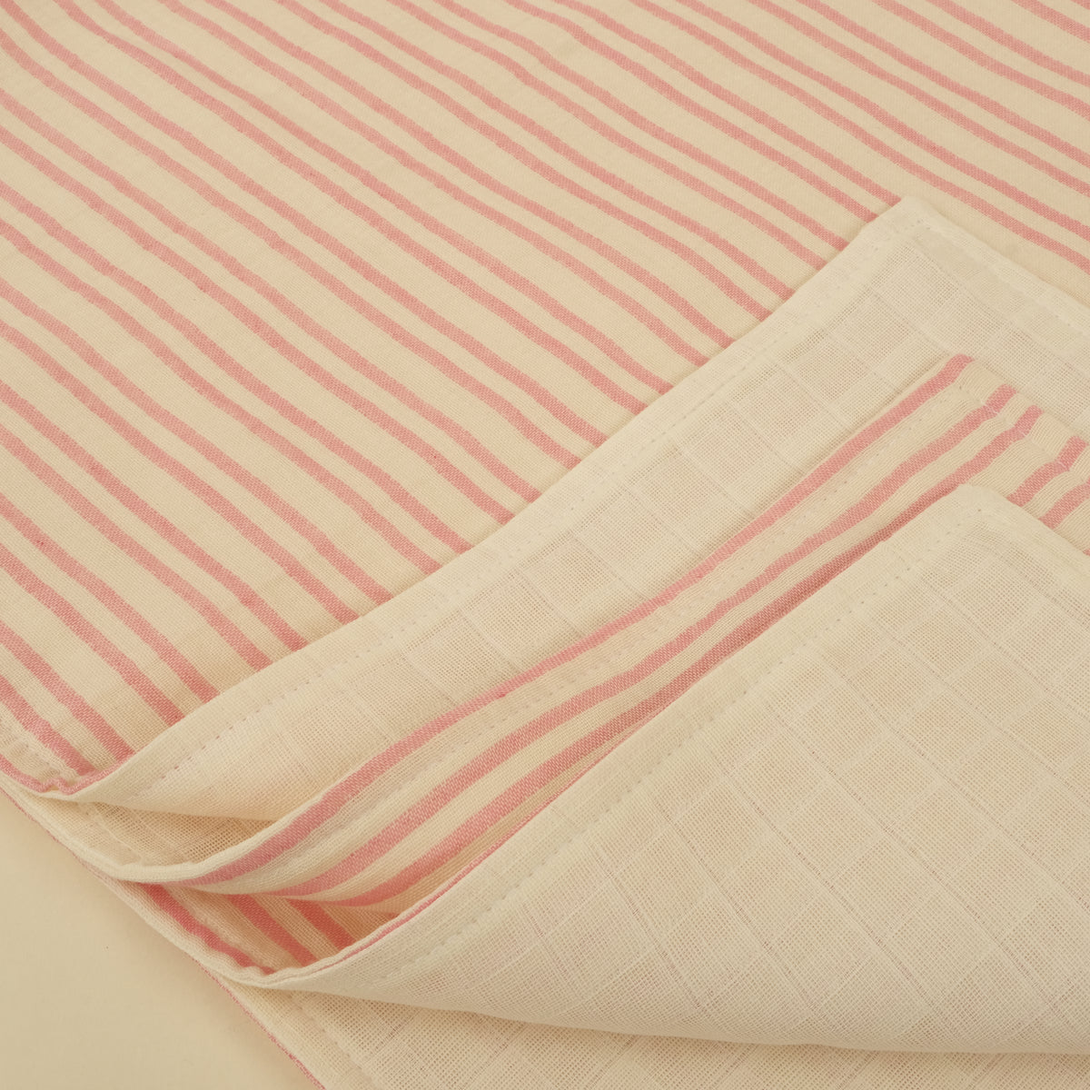 5 Parça İki Katlı Avantajlı Set - Pembe Çizgili - Krem Muslin