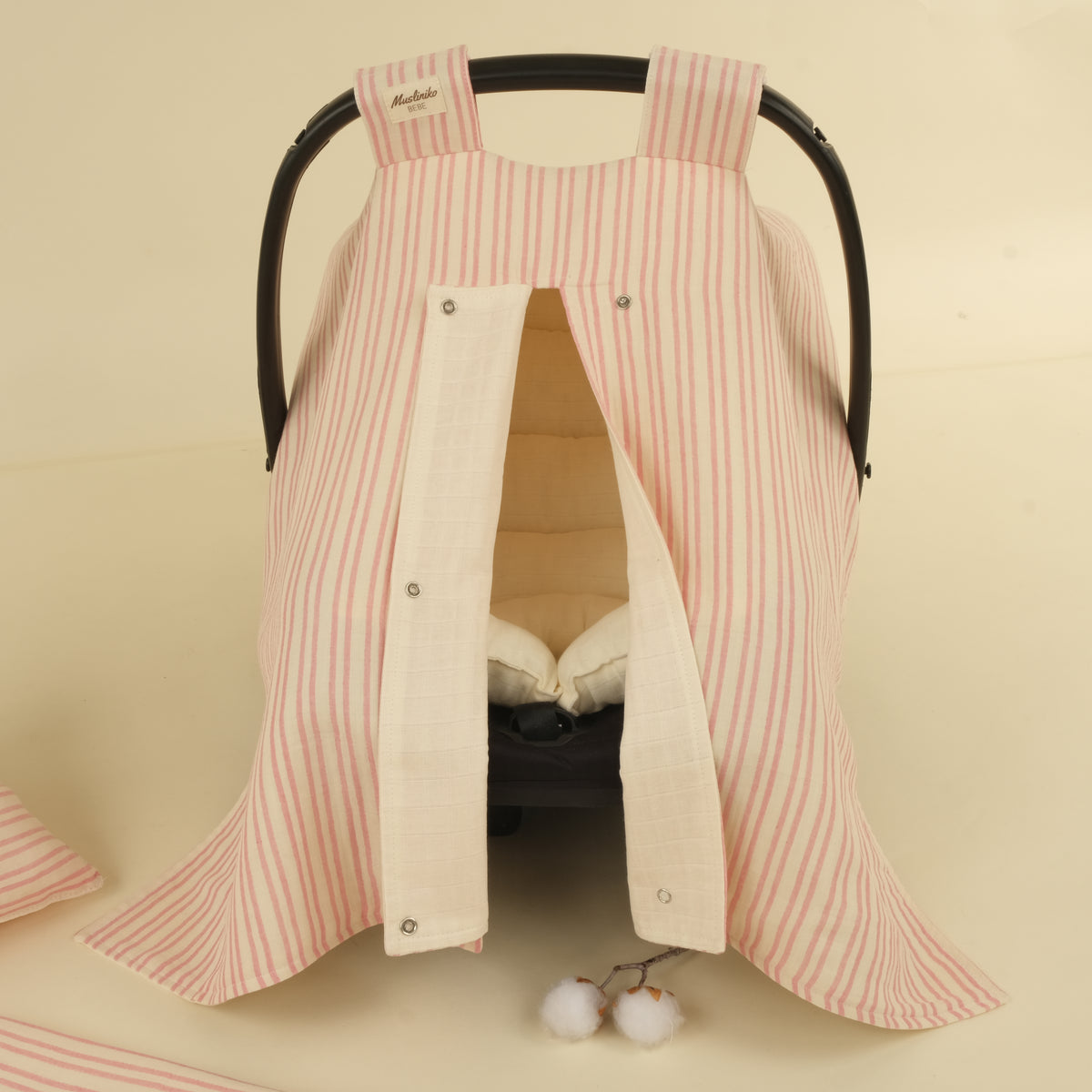 4 Parça İki Katlı Avantajlı Set - Pembe Çizgili - Krem Muslin